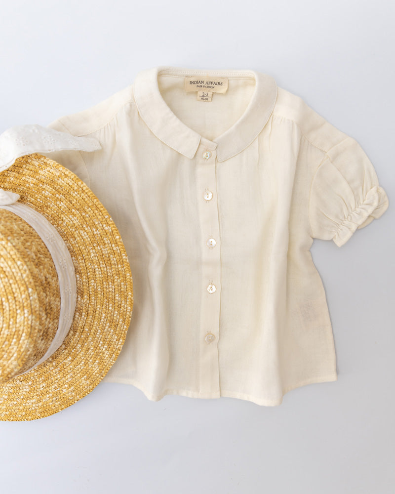 Musselin Bluse off white mit kleinen Ballonärmeln