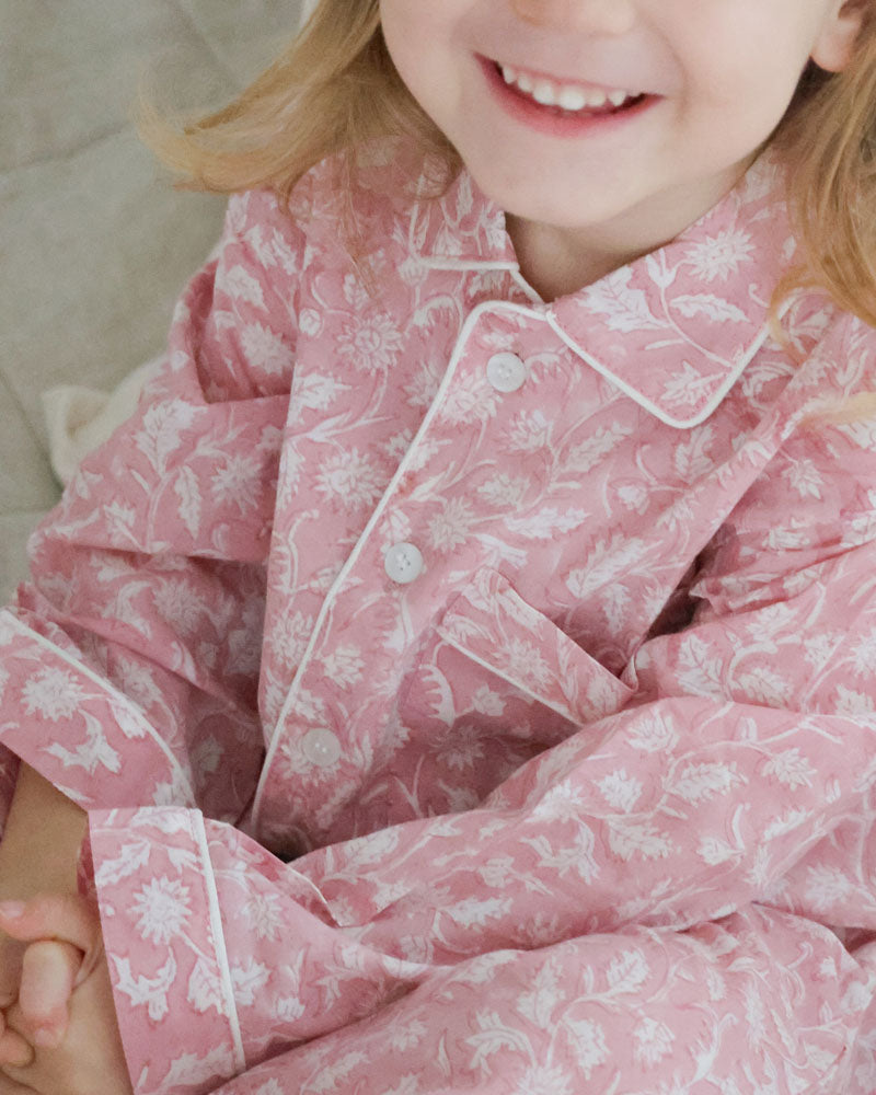 Mädchen Pyjama rosa Blumenmuster