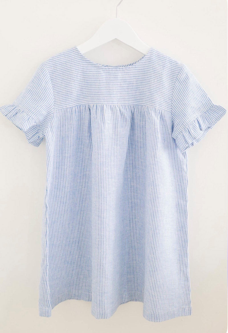 Mädchen Leinenkleid blau gestreift