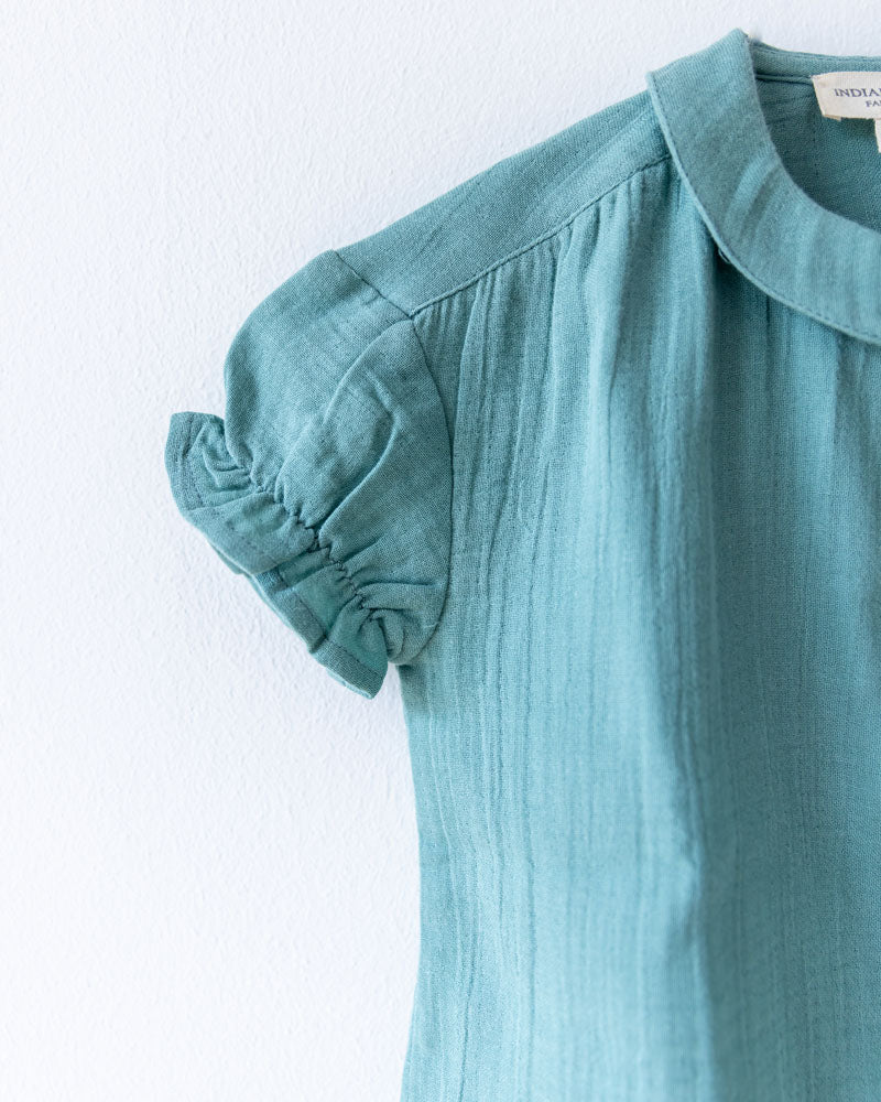 Musselin Bluse grün mit kleinen Ballonärmeln