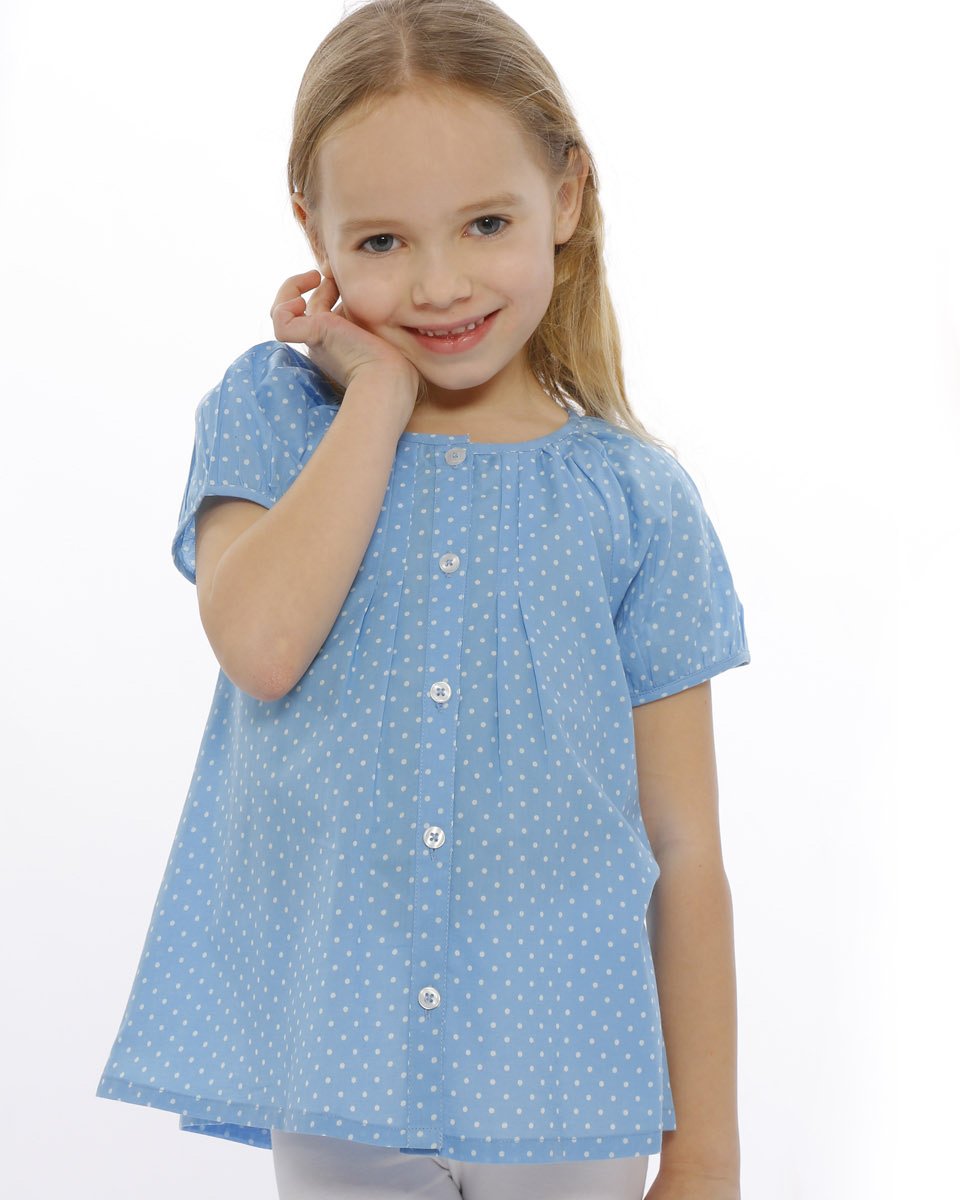 Mädchen Bluse Blau Pünktchen