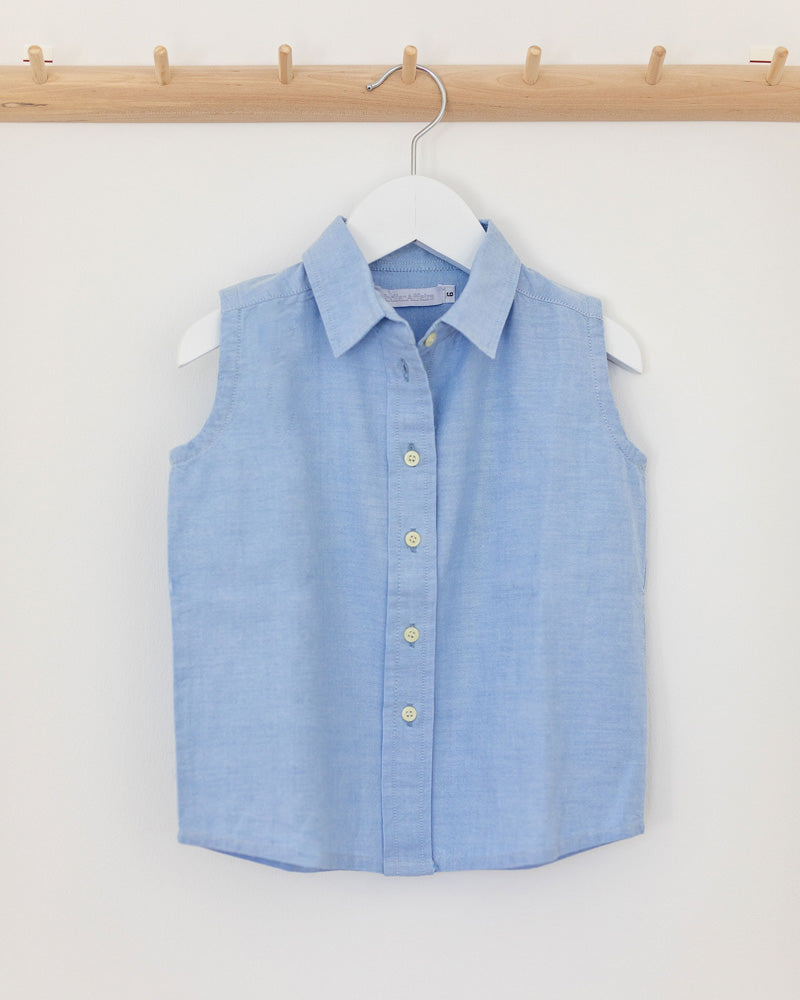 Mädchenbluse Blau Ärmellos