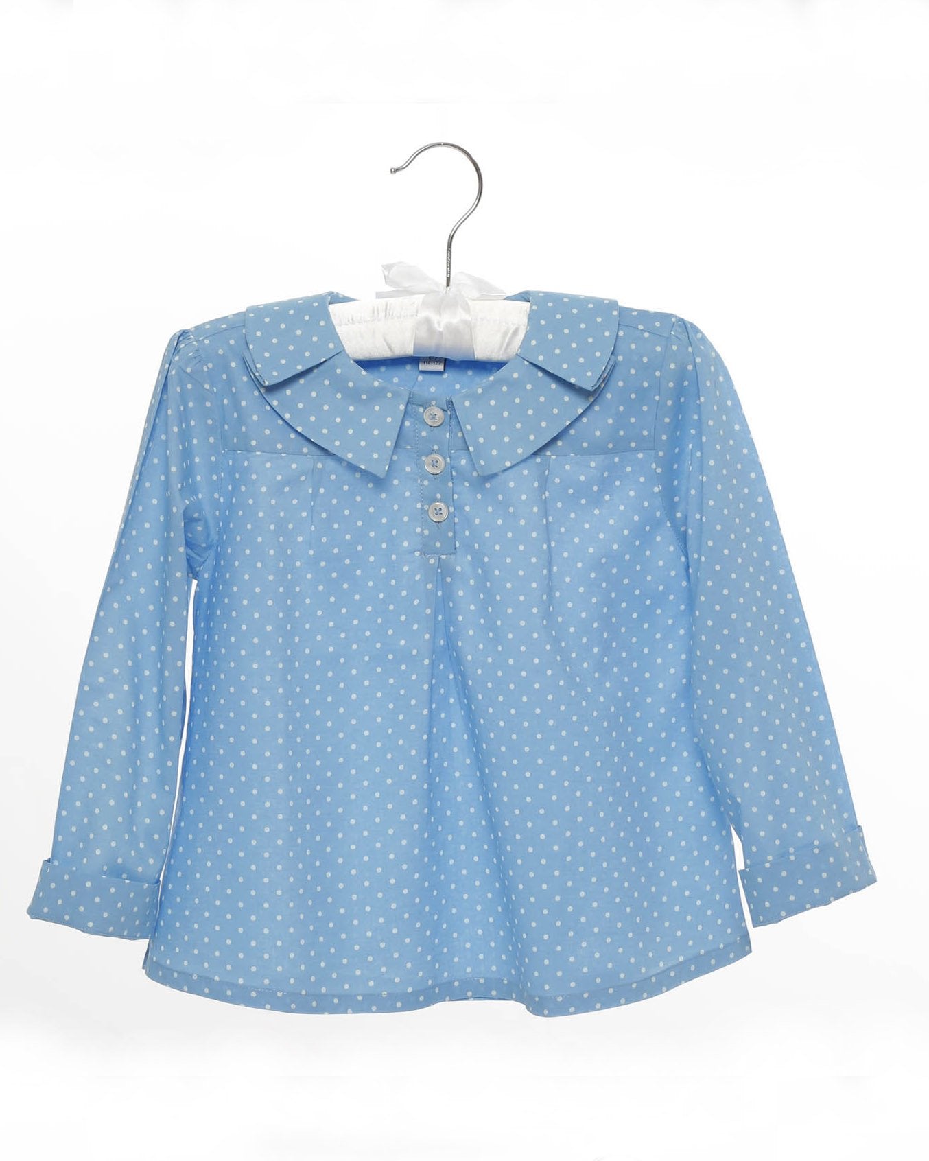 Mädchenbluse Blau Gefalteter Kragen