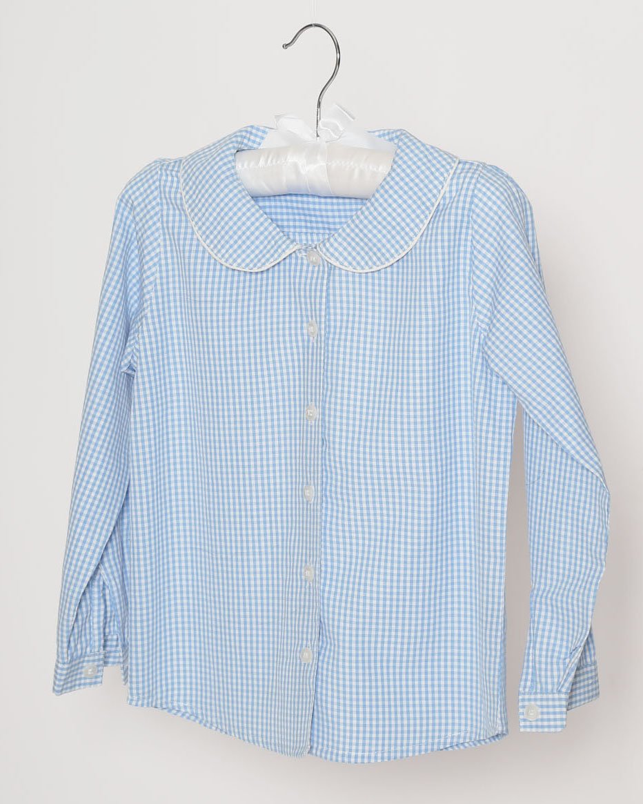 Mädchenbluse Vichy Blau Bubikragen