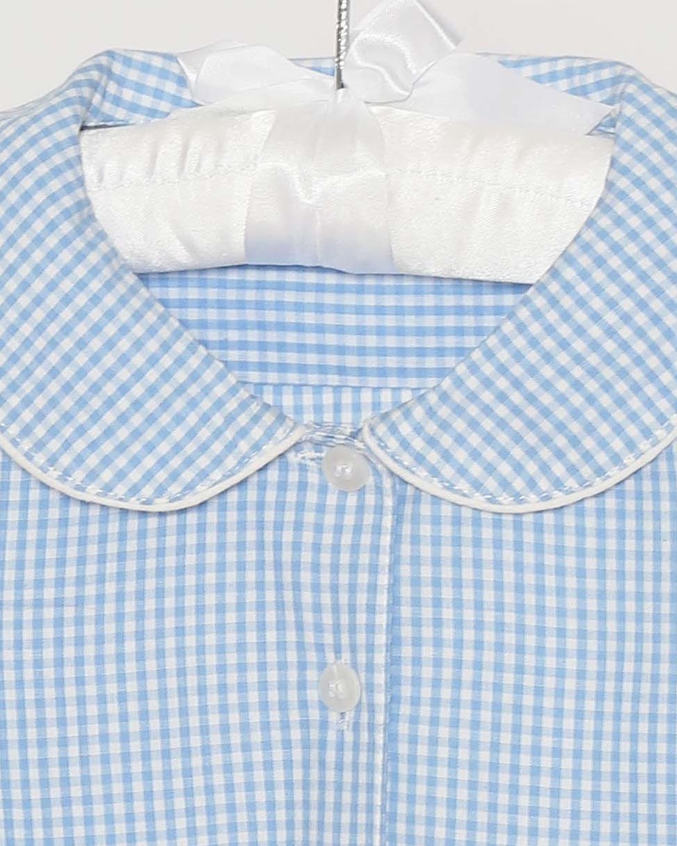 Mädchenbluse Vichy Blau Bubikragen