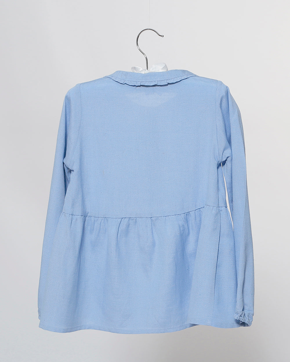 Mädchenbluse blau Rüschenkragen