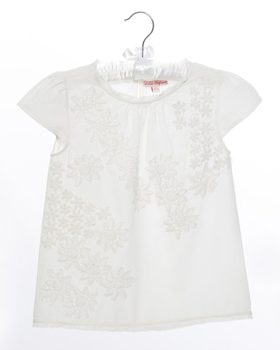 Mädchenbluse Weiss Blumenapplikationen